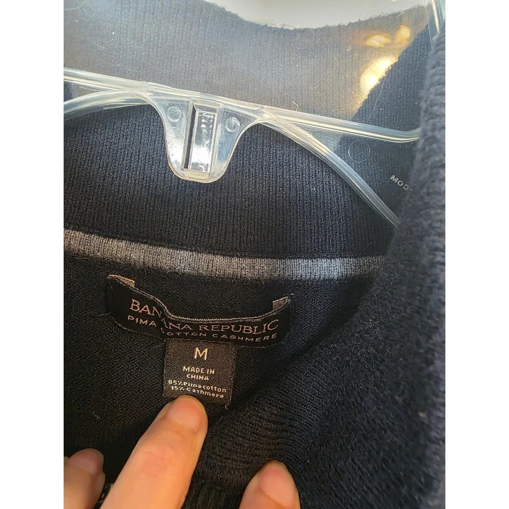 Banana Republic‎ Mens Navy Blue Pima Cotton Cashmere Quarter Zip Sweater Medium